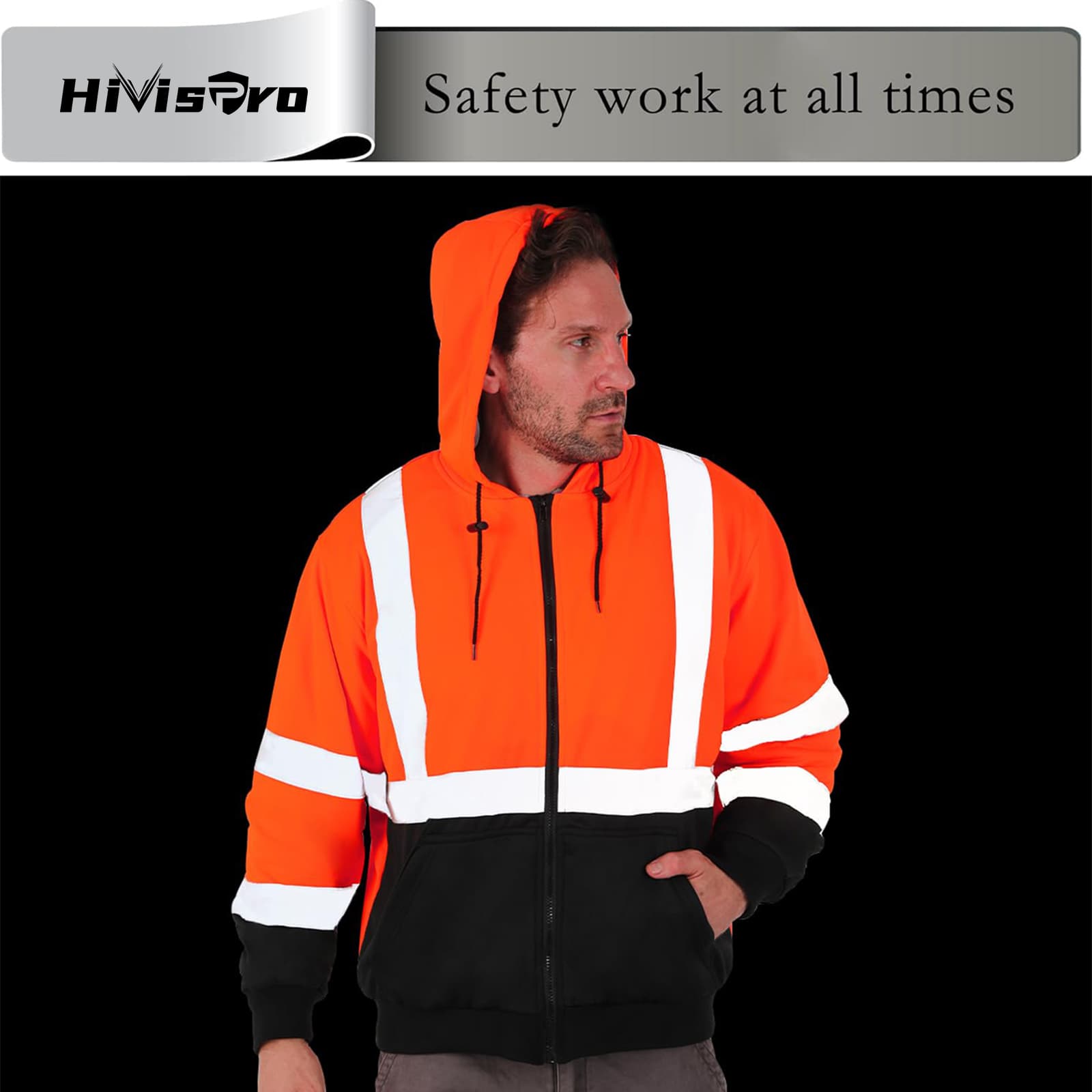 HivisPro ST82072 ANSI Class 3 high visibility jacket demonstrating night safety and reflective visibility