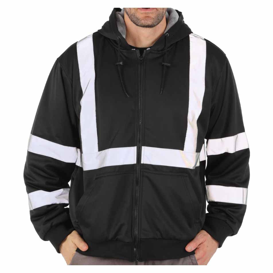 Front view of the HivisPro ST82073 ANSI Class 3 high visibility black reflective jacket.