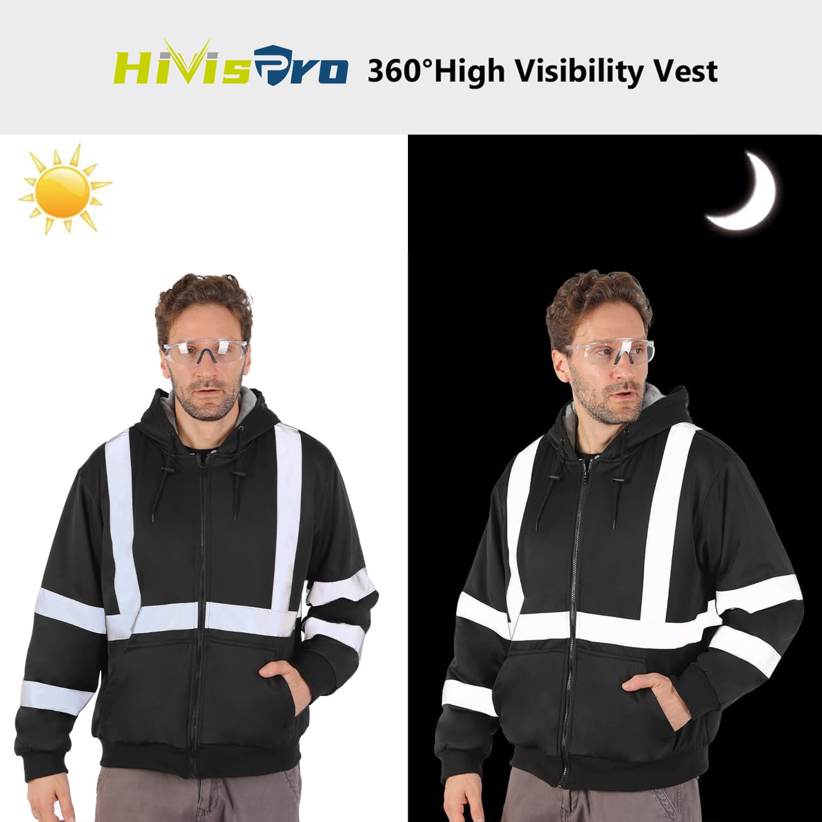 HivisPro ST82073 ANSI Class 3 high visibility jacket demonstrating night safety and reflective visibility