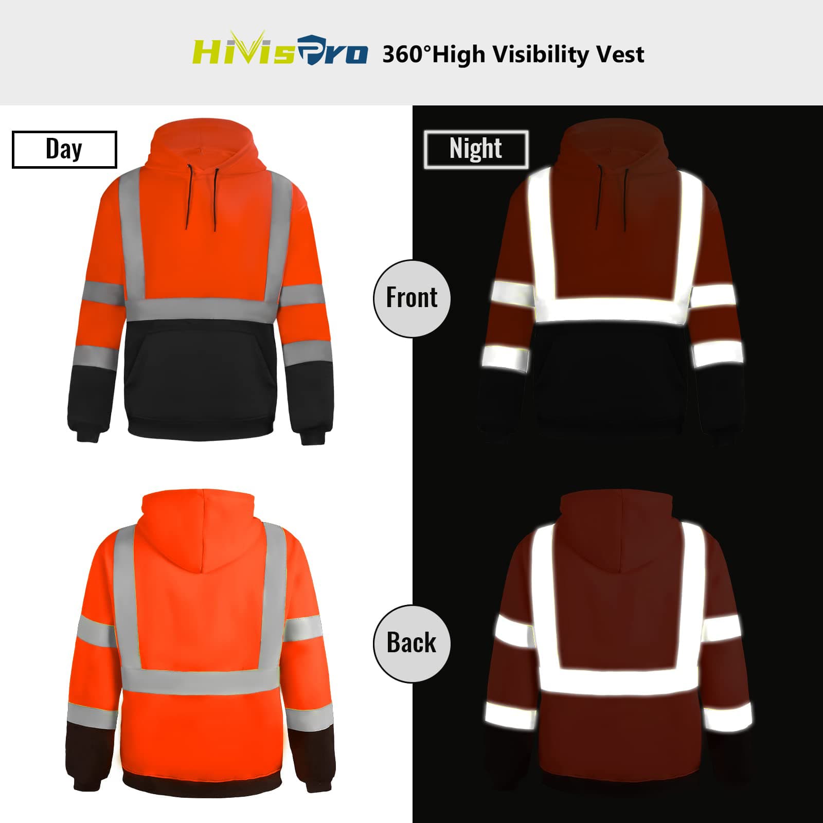 HiVizPro 360° High Visibility orange sweatshirt ST2032 shown from multiple angles on a white background.
