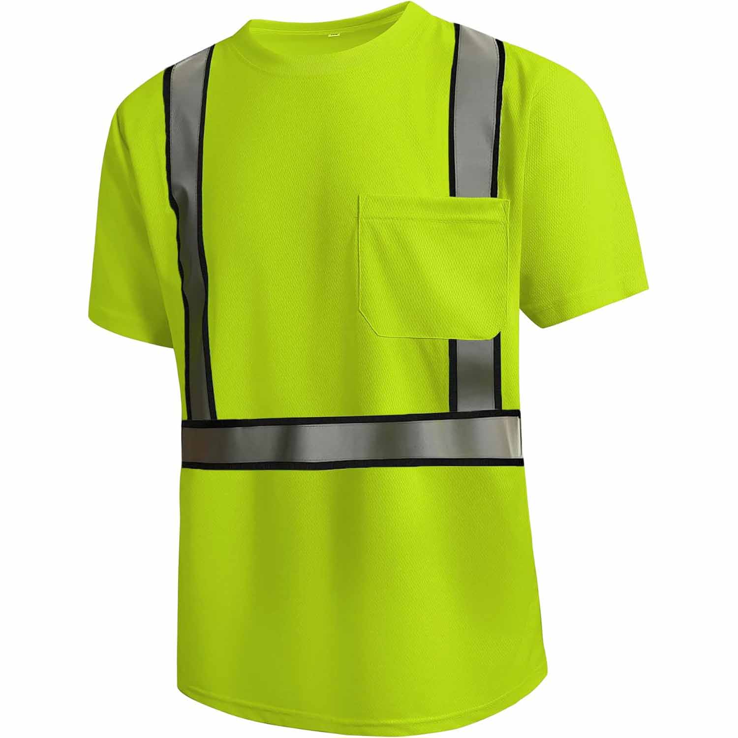 Front view of the HivisPro T21021 high visibility lime short sleeve safety T-shirt.