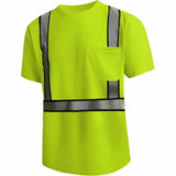 Front view of the HivisPro T21021 high visibility lime short sleeve safety T-shirt.