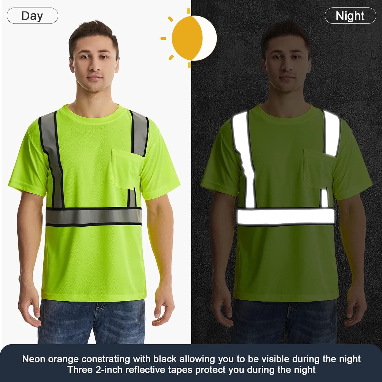 HivisPro T21021 high visibility T-shirt demonstrating night safety and reflective visibility.