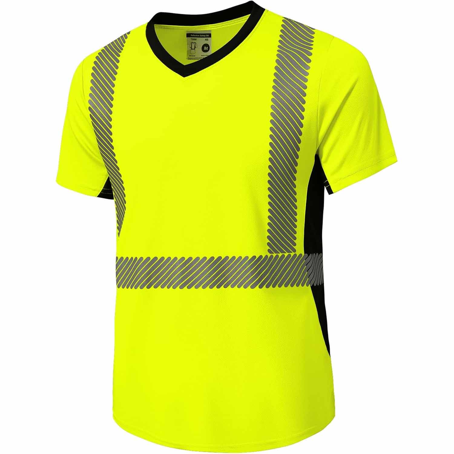 Front view of the HivisPro T22051 high visibility lime short sleeve safety T-shirt.