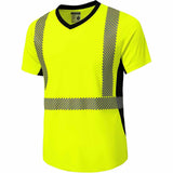 Front view of the HivisPro T22051 high visibility lime short sleeve safety T-shirt.