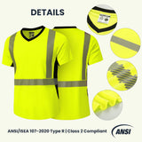 Details of the HivisPro T22051 high visibility T-shirt, showing features and ANSI compliance.