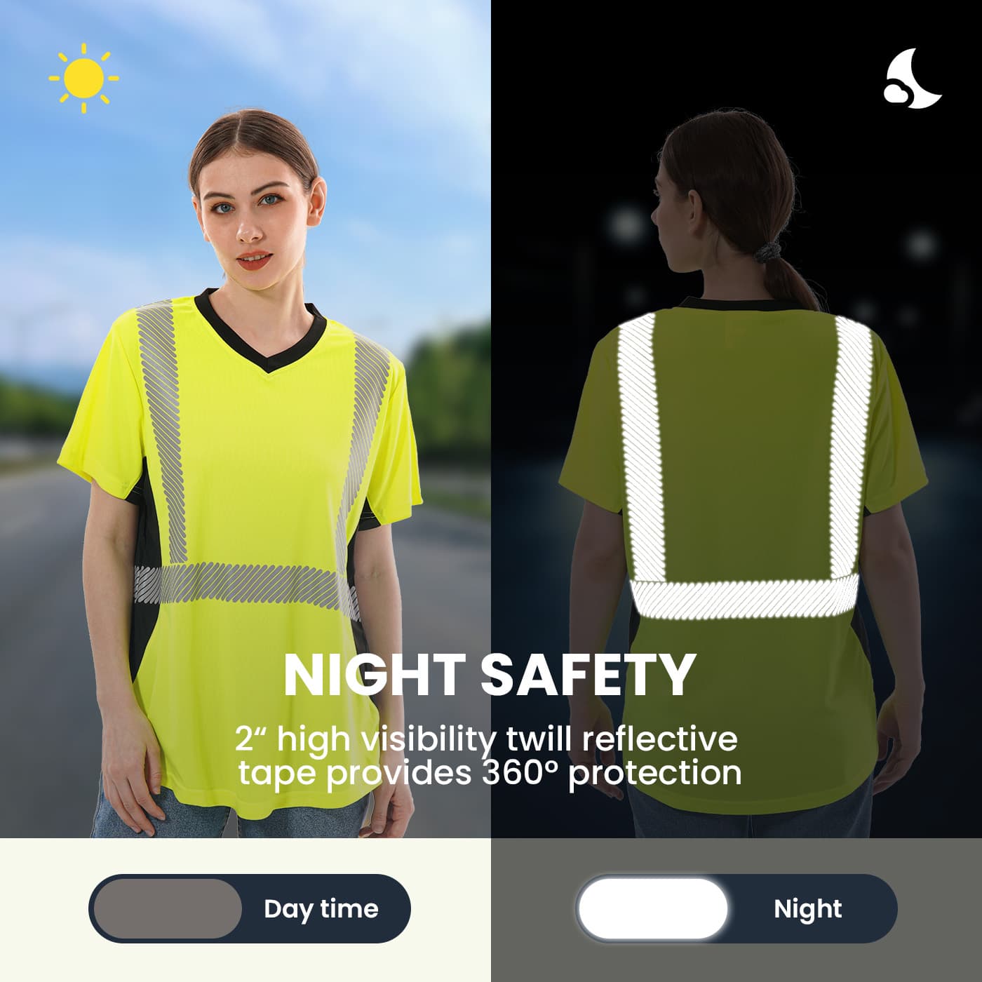 HivisPro T22051 high visibility T-shirt demonstrating night safety and reflective visibility.