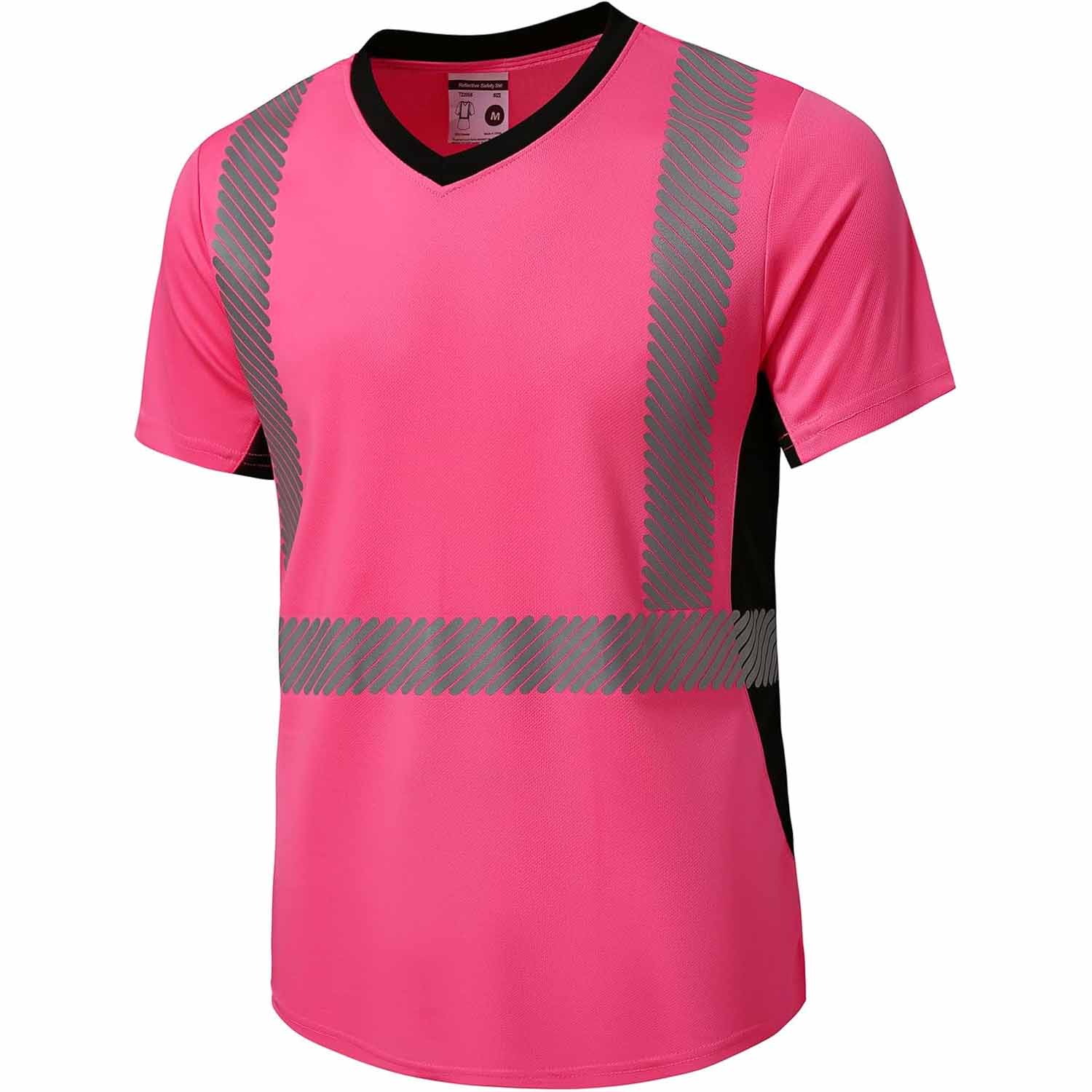 Front view of the HivisPro T22056 high visibility pink short sleeve safety T-shirt.