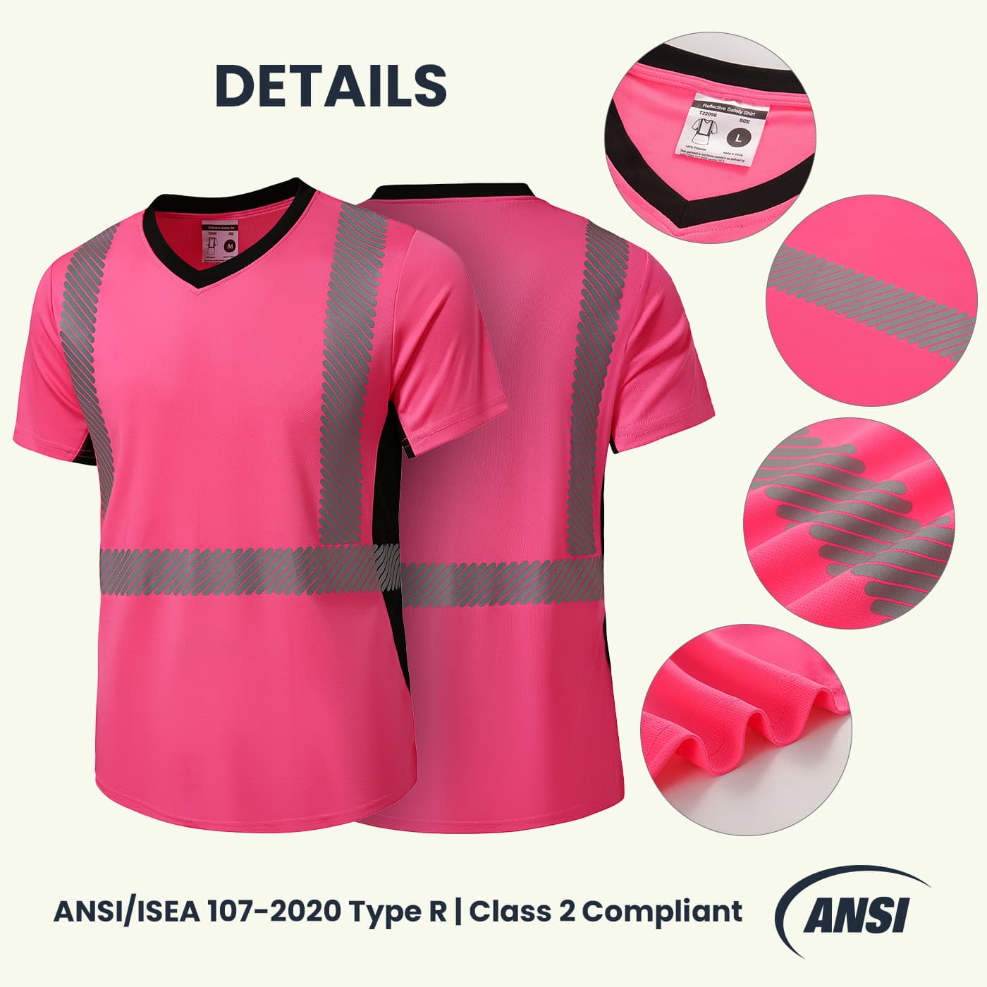 Front view of the HivisPro T22056 high visibility pink short sleeve safety T-shirt.