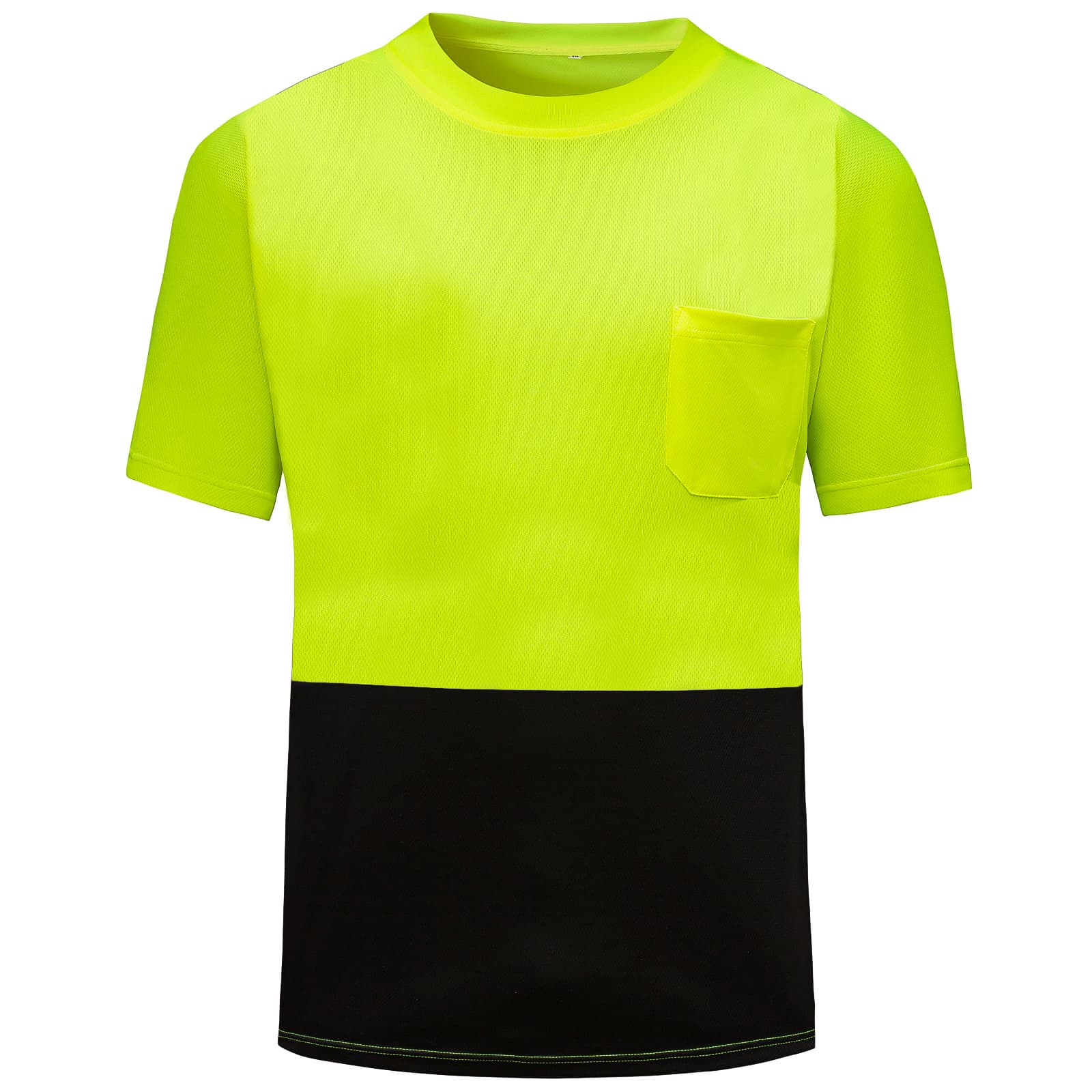 Front view of the HivisPro T55151 high visibility lime short sleeve safety T-shirt